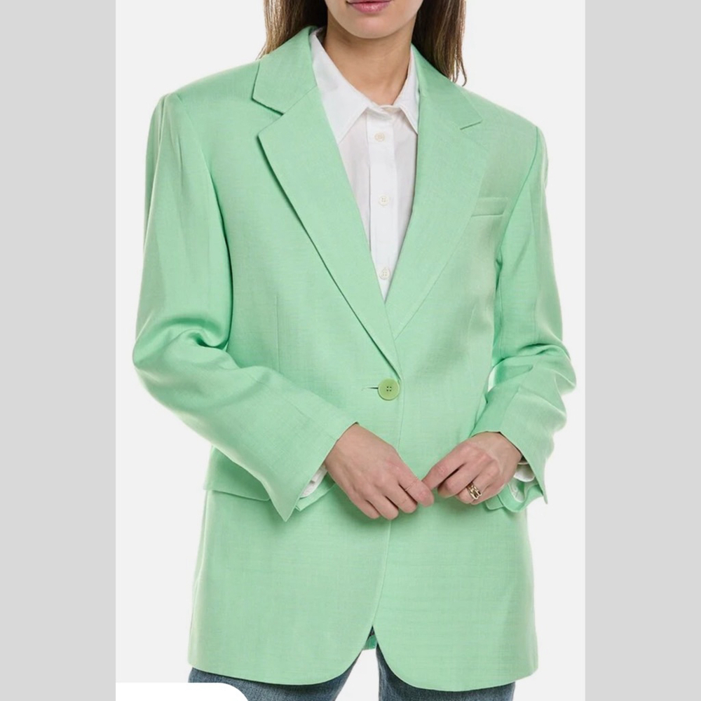Sandro Suit Blazer Women’s Size XS Pockets One Button Green Notch Lapel